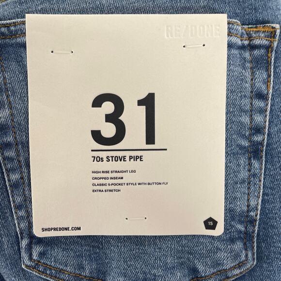 Re/Done Women's Size 31 Stove Pipe 70s Jeans Indigo Storm Blue Straight Leg NWT - Picture 7 of 12